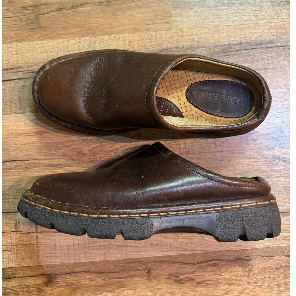 VIntage Eddie Bauer Clogs Brown Leather Lug Sole Mules Gorpcore Boho SlipOn 9